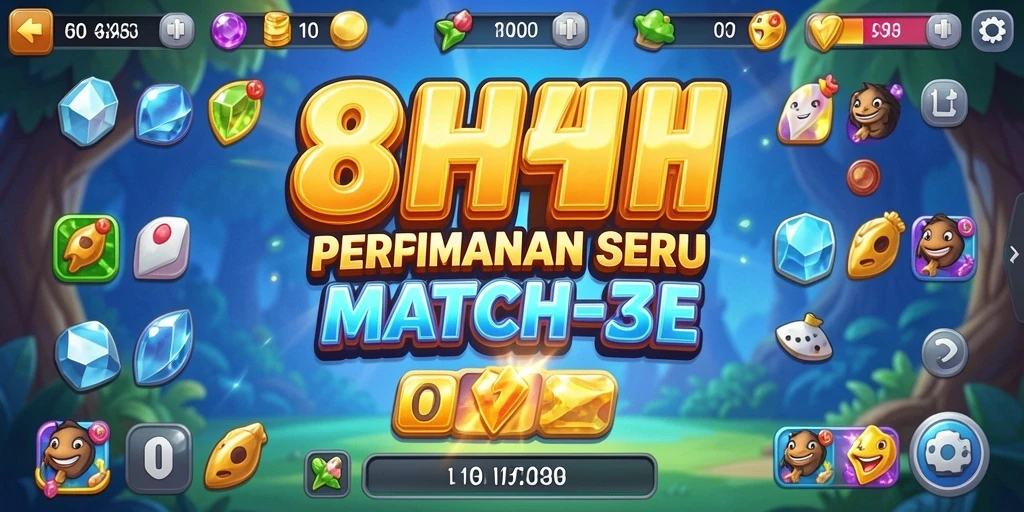 Tampilan gameplay seru dari 8HHH dengan match-3 yang menantang.