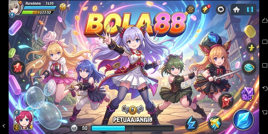Tampilan gameplay menarik dari BOLA88 dengan karakter anime.
