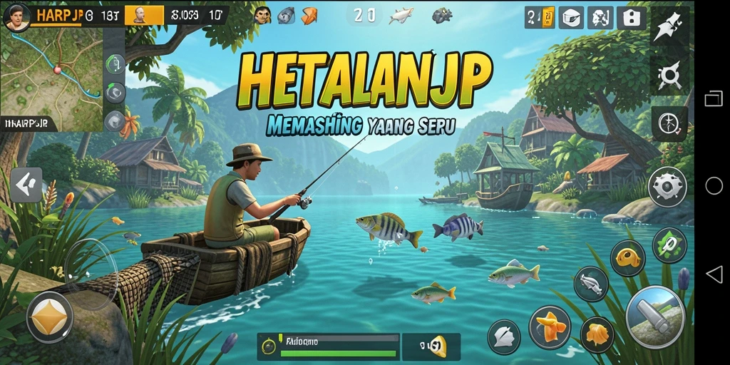 Screenshot gameplay HARAPJP menampilkan petualangan memancing yang memukau.