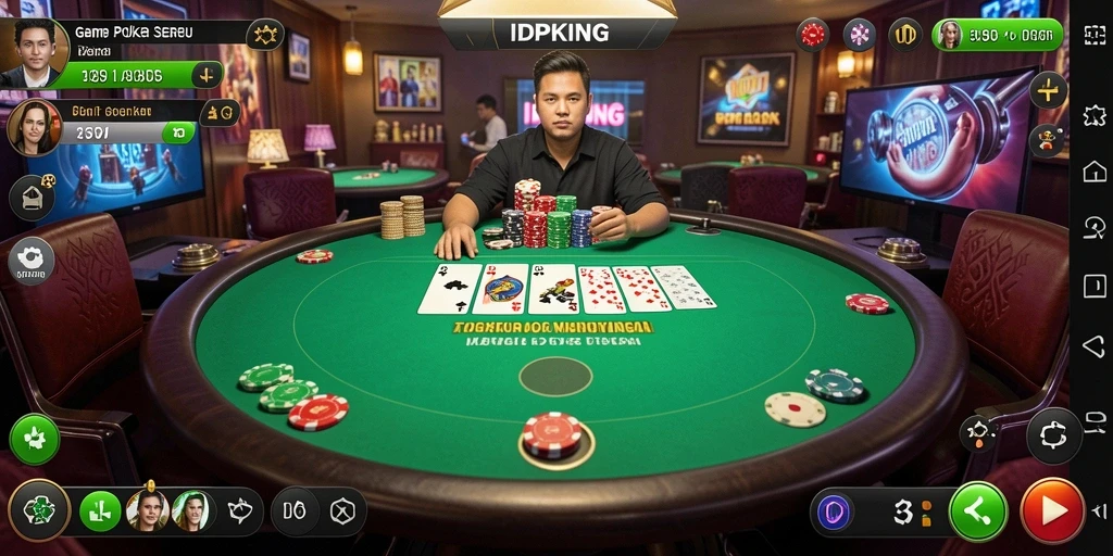 Tampilan gameplay menarik IDPKING yang penuh aksi dan strategi Poker.