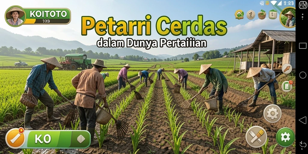 Screenshot gameplay KOITOTO menampilkan suasana pertanian yang cerah.