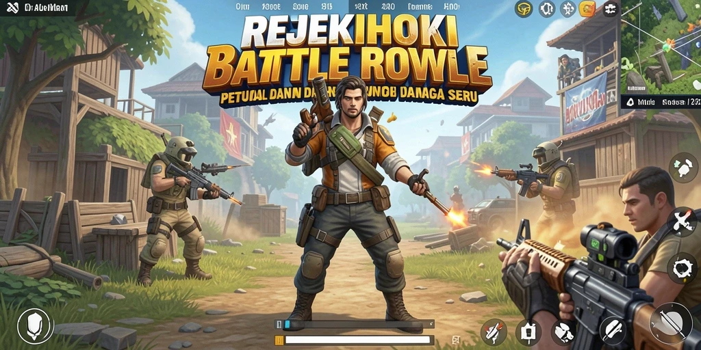 Gameplay seru dalam REJEKIHOKI yang penuh aksi Battle Royale.
