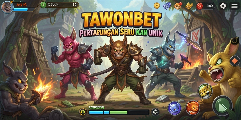 Gameplay TAWONBET menampilkan pertarungan seru dengan karakter unik.