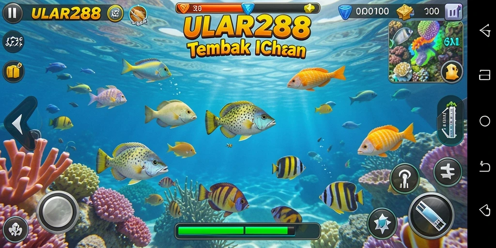 Tampilan gameplay ULAR288 dengan aksi menembak ikan yang seru.