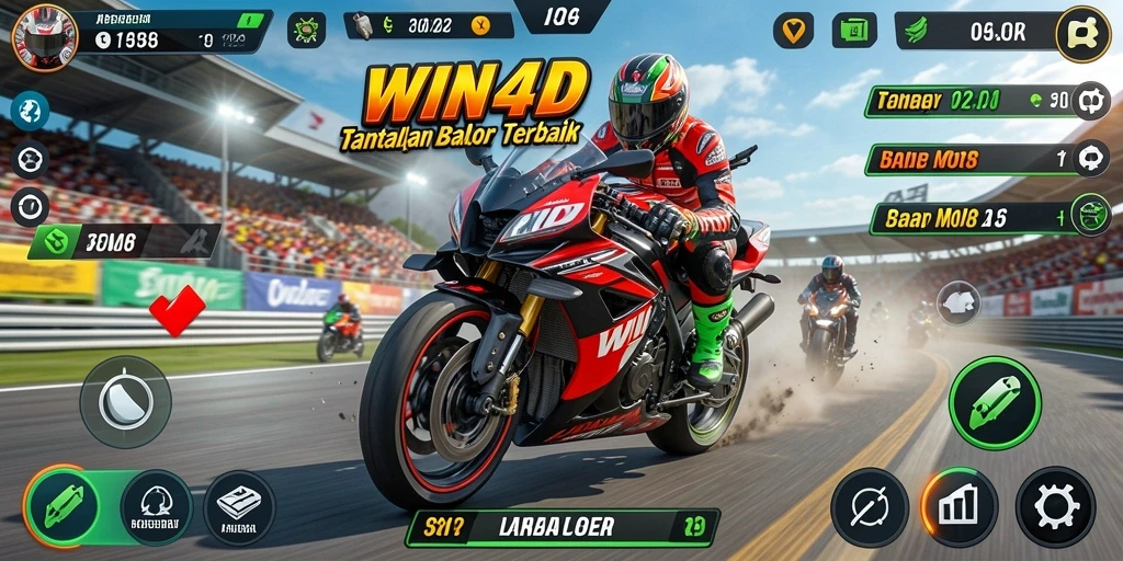 Screenshot gameplay menampilkan balapan motor yang seru dan penuh kecepatan.